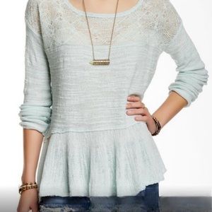 Free People Mint Green Peplum Thin Knit Sweater XS
